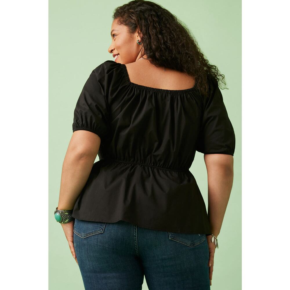 HAYDEN Destiny Plus Black Shirred Puff Sleeve Sweetheart Top Plus 1XL NEW - Picture 4 of 5
